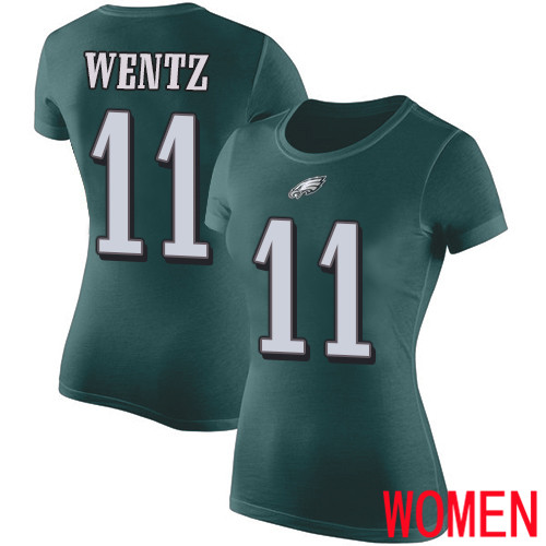 Women Philadelphia Eagles #11 Carson Wentz Green Rush Pride Name and Number NFL T Shirt->nfl t-shirts->Sports Accessory
